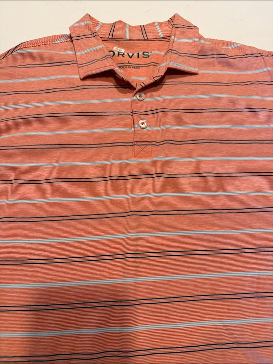 Orvis Other - Orvis Coral Striped Polo with Navy & White Accents